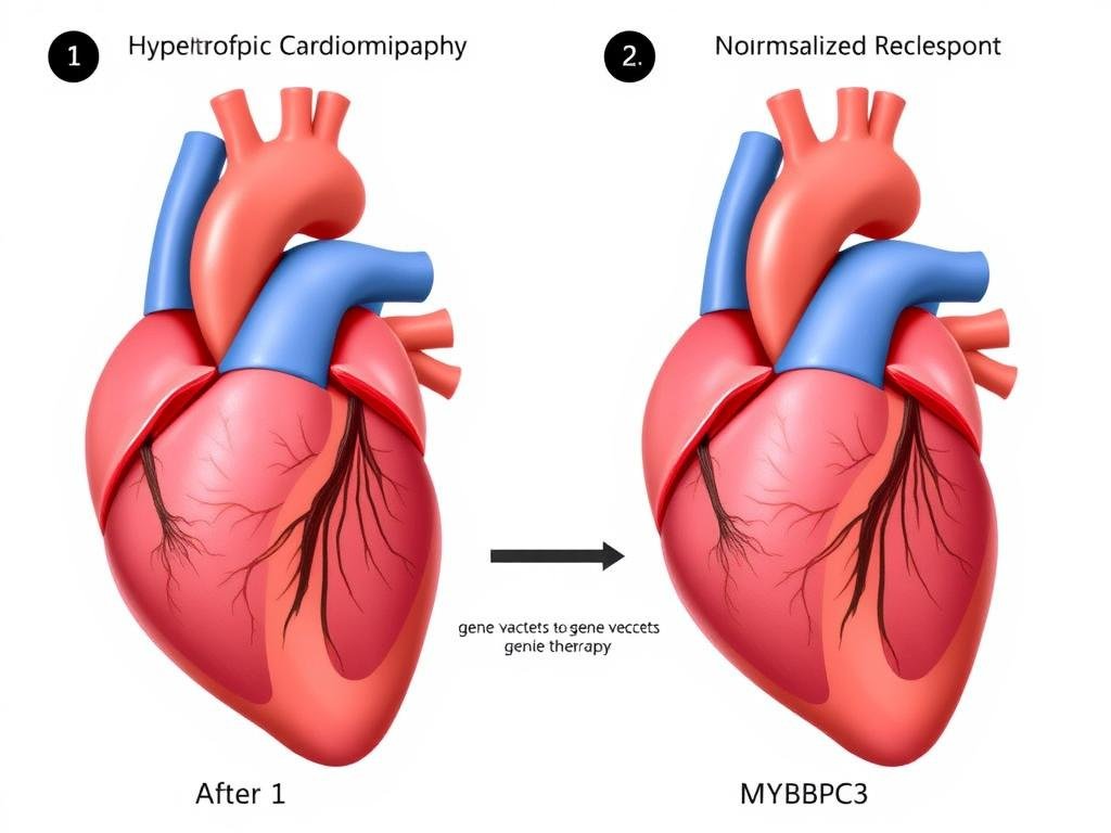 Heart with hypertrophic cardiomyopathy being treated with gene therapy