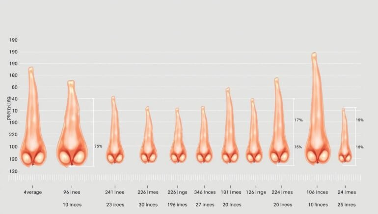 Medical illustration showing average penis size measurements with statistical distribution
