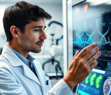 Scientist examining DNA sequence related to gene therapy for heart disease