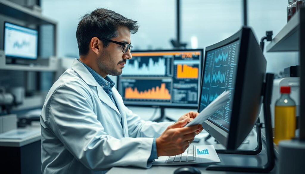 Scientist in laboratory analyzing research data related to penis enlargement studies Scientist in laboratory analyzing research data related to penis enlargement studies