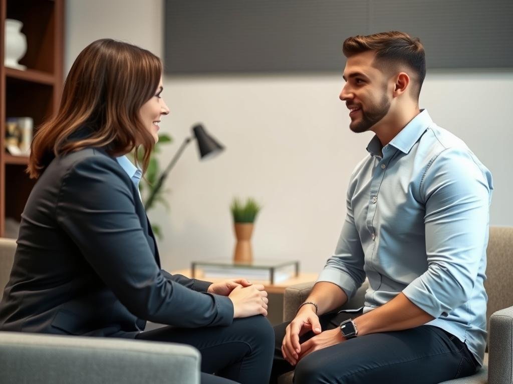 Therapist in consultation with patient discussing body image concerns Therapist in consultation with patient discussing body image concerns