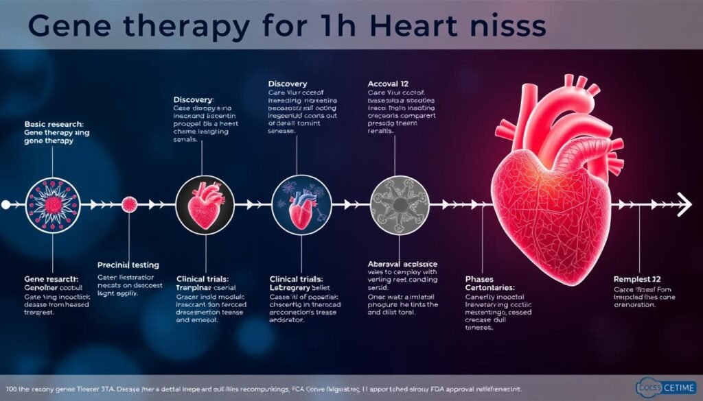 Timeline showing development stages of gene therapy for heart disease