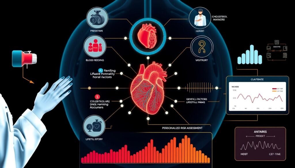 Visual representation of AI analyzing multiple heart disease risk factors